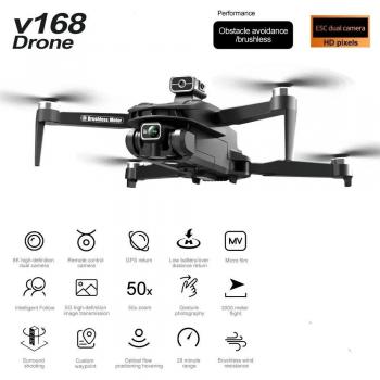 Quadcopter V168 PRO 2024: Fotografia HD, Telecamere Doppi, WiFi FPV, Sistema di Evitamento Ostacoli 360°, Con 2 Batterie – Nero