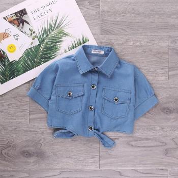 Summer Girls Blue Denim Shirt - Short Sleeve, Ages 4-12