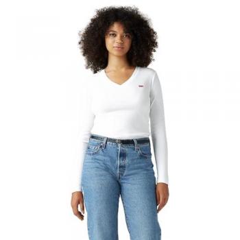 Levi's® Langarmshirt ESSENTIAL HM LS VNECK mit Logo Stickerei