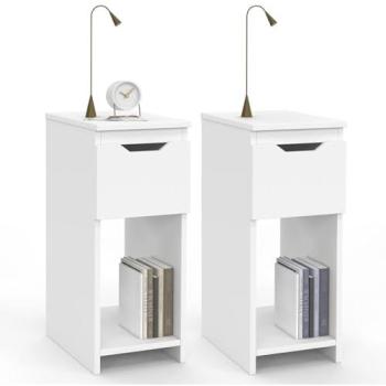 Tablettes de nuit en double, modèle ANOUK, tiroir + niche blanche