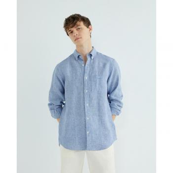 Camisa Hombre Regular Fit Azul Gant
