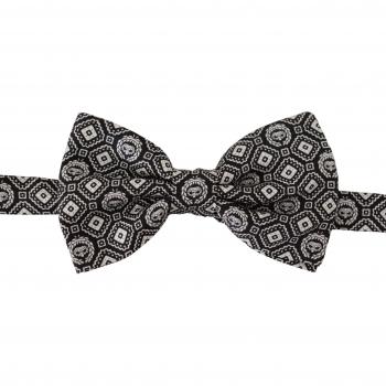 Black White Silk Adjustable Neck Papillon Tie