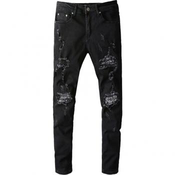 Männer Paisley Patchwork Ripped Jeans