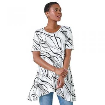 Ivory Abstract Hanky Hem Tunic Top for Women