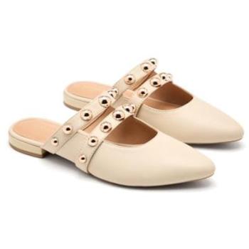 Zapatillas Ahnapee Beige de Piel Tipo Mule