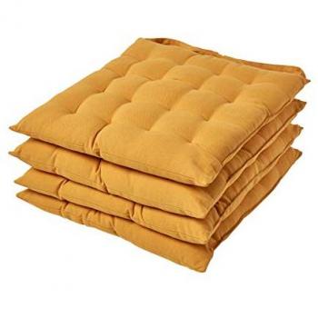 Mustard Yellow Seat Pad with Button Straps, 40 x 40cm, Set of 4