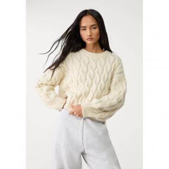 Stradivarius Flechtmuster Strickpullover in Vanille