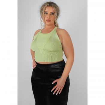 Curve High Neck Knitted Racer Crop Top Lime