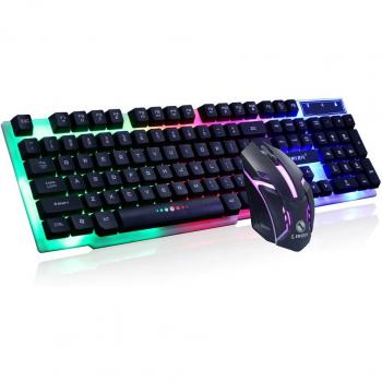 Rainbow LED Illuminated USB Wired Gaming Keyboard Mouse Combo 1600 DPI Ergonomic