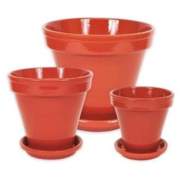 Verano Green Hand‑Painted Pot Trio with Drainage (Red, 16–29 cm)