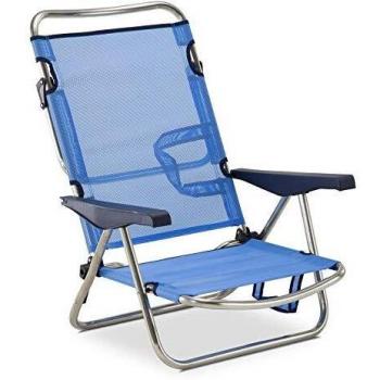 Silla de Playa Cama Plegable Solenny Reclinable con Respaldo Bajo y Asas 81x62x86 cm 4 Posiciones