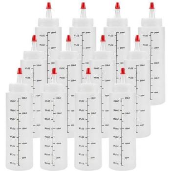 Botella para condimentos de plástico, 12 paquetes, 8 Oz, tapa roja