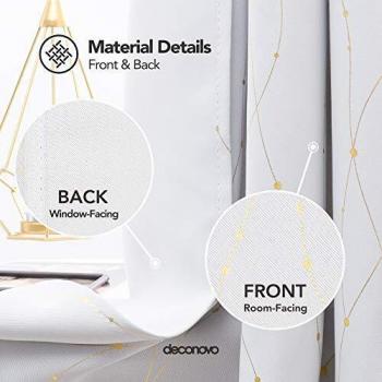 Deconovo Soft Gold Dotted Line Foil Printed Blackout Curtains, 52 x 84 Inch, Greyish White, 2 Panels