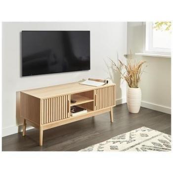Mueble TV Beliani Lynwood Madera Clara 2 Puertas con Organización de Cables