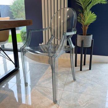 Fusion Living Ghost Style Plastic Louis Curved Arm Dining Chair