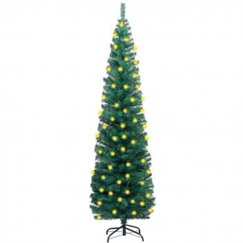 Albero di Natale Sottile Luci LED Supporto Verde 210 cm PVC
