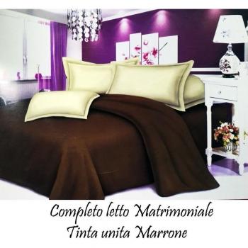 Lenzuola Matrimoniale Tinta Unita con Copri Cuscini Marrone