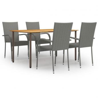 Conjunto de jardín 1 mesa + 4 sillas de ratán gris