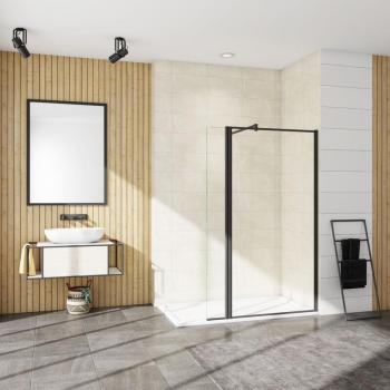 Panel de Ducha Walkin con Bordes Negros y Barra Mate 140 cm