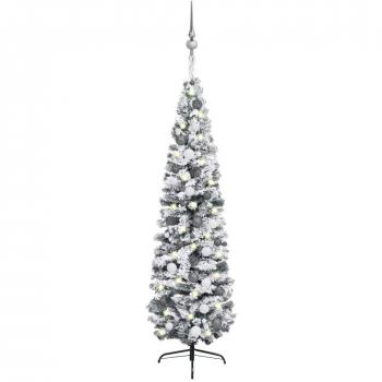 Set Albero di Natale Sottile con Luci LED e Palline Verde 240cm