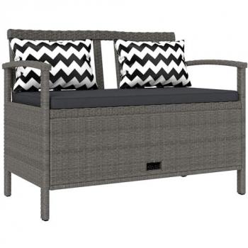 Banc coffre extérieur 2 places - rangement 160L - matelas et coussins - résine tressée gris