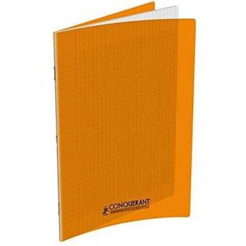 Cahier grand format orange de 48 pages à carreaux en polypropylène 24x32