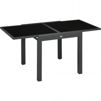 Tavolo Estensibile da Giardino in Alluminio con Piano in Vetro Temperato 80-160x80x75 cm Nero