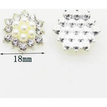 18mm Flower Rhinestone Flatback Buttons - 10 Pack, Pearl Decoration for Apparel and DIY Crafts