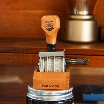 Vintage Houten Handvat Datum Stempel