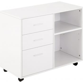 Homcom Freestanding Printer Stand Unit Office Desk Side Mobile Storage W/ Wheels 3 Drawers, 2 Open Shelves Modern Style 80l X 40w X 65h Cm - White