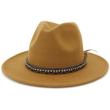 Sombrero de ala ancha de lana triturable para mujeres y hombres, con cinturón, AD0802
