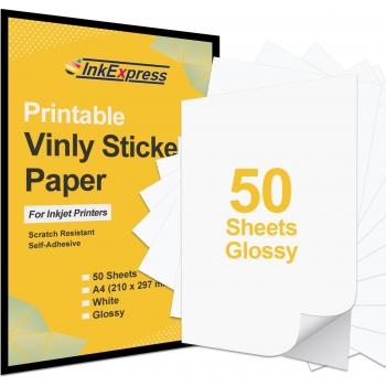 50 Sheets A4 Glossy Vinyl Adhesive Label Paper for Inkjet Printers