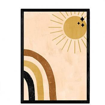 Poster con imágenes abstractas de soles y lunas