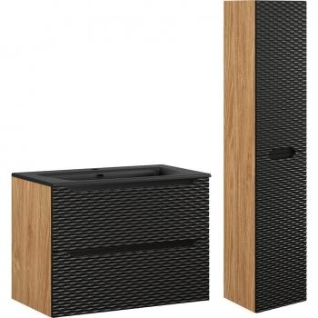 Meuble vasque encastrée avec colonne Elora noir et bois