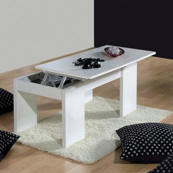 Mesa de centro elevable Almo, 100x50h43/84 cm, Blanco brillo