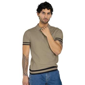Grey Striped Ribbed Polo – Men’s Medium