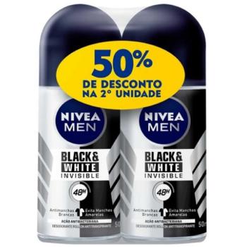 Desodorante Masculino Nivea Black&White Rollon 50ml - Pacote Duplo