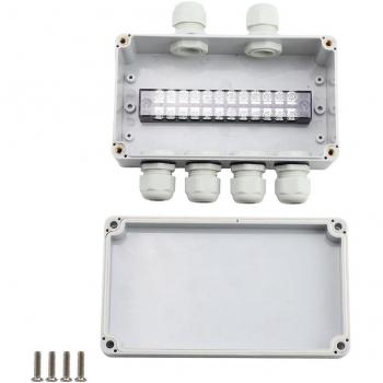 Boîte électrique étanche IP66 avec 2 connexions d’entrée et 4 sorties – fil 4‑8 mm – blanche