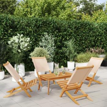 Vidaxl Folding Garden Chairs 4 pcs Beige Fabric and Solid Wood