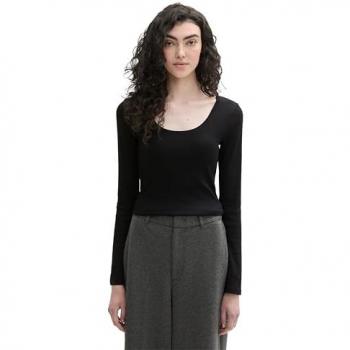TOM TAILOR Denim Rundhalsshirt gerippt und mit Stretch