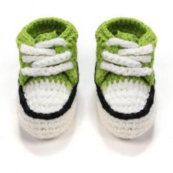 Multicolor Handmade Infant Crochet Baby Crib Booties with Lace-up, Newborn Shoes, 10cm