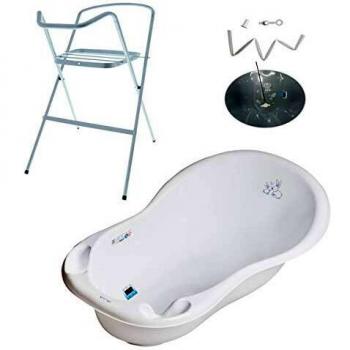 Baignoire bébé thermomètre Blanc Lapin 86 cm avec pied et tuyau