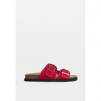 Stradivarius Cherry Red Leather Sandals with Buckles