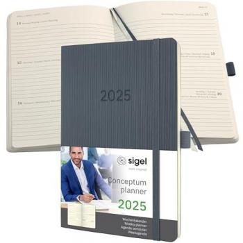 Calendario Sigel Conceptum 2025, formato libro, gris oscuro, DIN A5