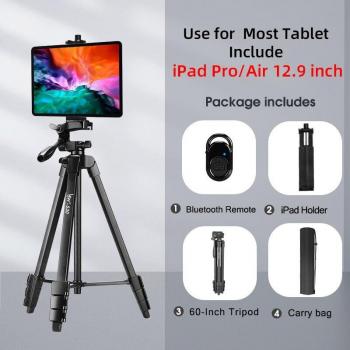 Trépied 152 cm en aluminium avec télécommande, compatible avec téléphone, iPad et appareil photo DSLR