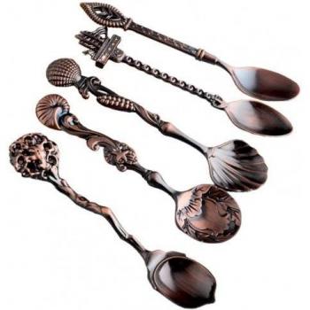 Juego de 5 Cucharas de Mezcla Antiguas en Aleación - Café y Té