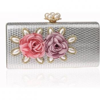 Pochette de noche con flor dorada para mujer, ideal para bodas