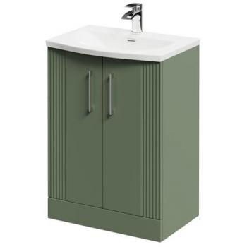 Satin Green 600mm Floor Standing Vanity Unit with Polished Chrome Handles