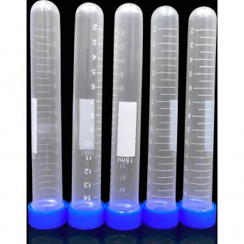 15ml Plastic Centrifuge Tubes with Graduated Marks and Blue Screw Cap, Pack of 10