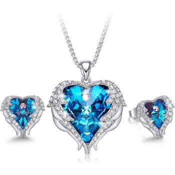 Angel Herz Schmuckset CDE – Kette, Ohrringe in 18 Karat Weißgold, Geschenkbox inklusive